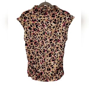 DKNY, NWT, Blouse, Sleeveless, Collar, Cheetah Print w/ Pink, Women's sz L, Side